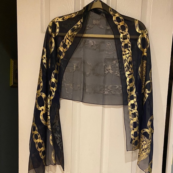 Accessories - Elegant Gold and Navy Sheer Scarf